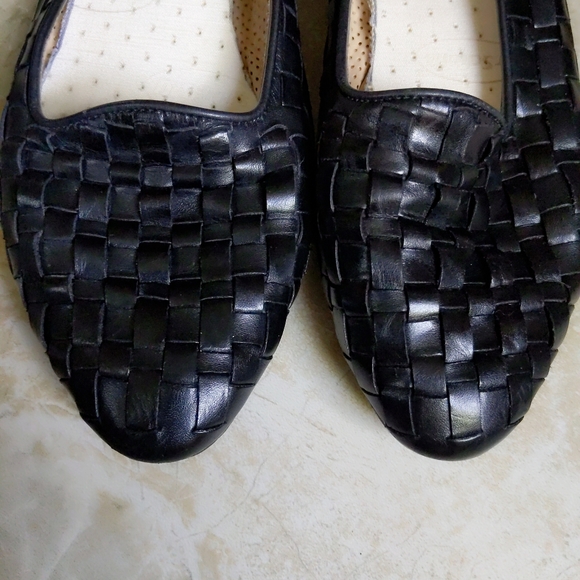 Vintage 1990s Enzo Angiolini Black Leather Woven Soft Loafers 8M - Picture 3 of 8